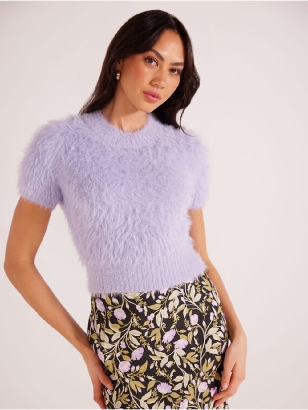 MINKPINK Maisie Fluffy Knit Top periwinkle